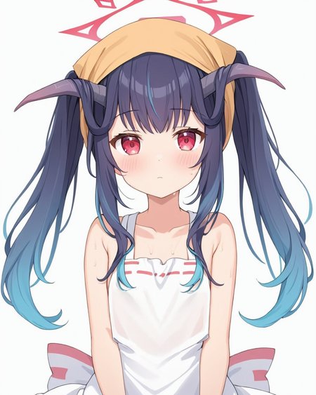 fuuka \(blue archive\),1girl, naked_apron, solo, halo, horns, white_background, simple_background, blush, twintails, sweat, looking_at_viewer, frilled_apron, white_apron, small_breasts, closed_mouth, head_scarf, collarbone
<lora:fuuka_(blue_archive)_image510_2023-11-23-000012:1>. gorgeous,key visual, vibrant, studio anime,award-winning, professional, highly detailed,high budget, cinemascope