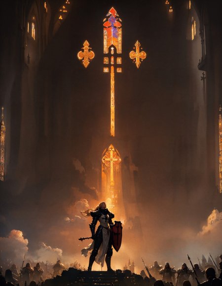 score_9, score_8_up, score_7_up, score_6_up, score_5_up, score_4_up,  masterpiece, high quality, full body, solo, crsadr, knight, pauldrons, full armor, long hair, gauntlets, shield, pelvic curtain, holding weapon, flail, braid, side cut, panoramic, white fabric, (simple background, black background:1.2)