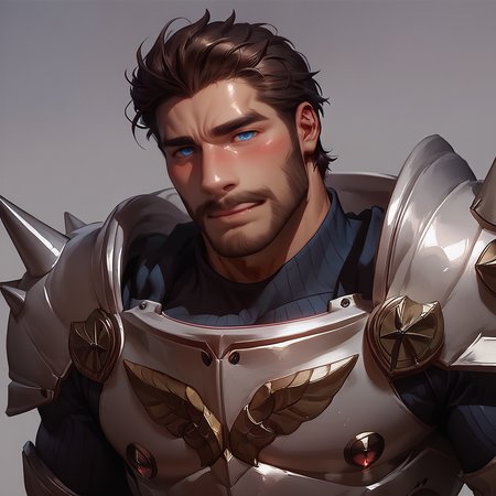 score_9, score_8_up, realistic, rating_questionable, bif,
<lora:Alois:.5>ALOIS, FACIAL HAIR, ARMOR, BROWN HAIR, BLUE EYES
, muscular male, glossy skin, bara, mature, male, handsome, <lora:egg_leonard-04:.5>, <lora:style_Concept Art DarkSide Style LoRA_Pony XL v6:1>