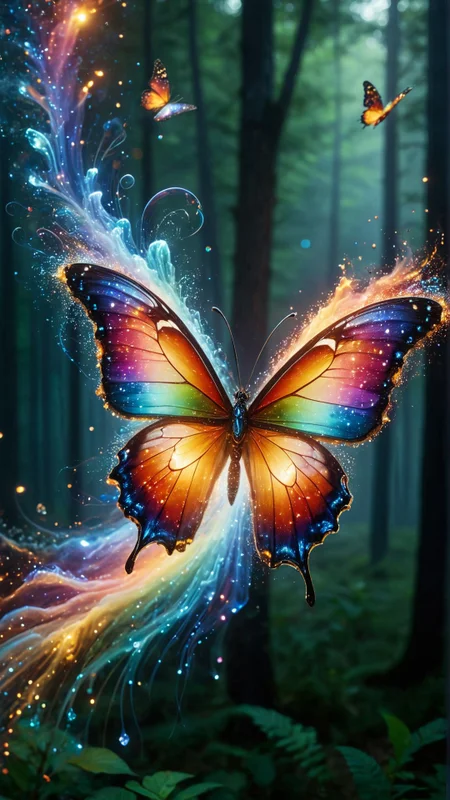 cinematic photo a radiant rainbow fountain bursts forth from a kaleidoscope of glittering gemstones, as a majestic butterfly with iridescent wings and a trail of sparkling stardust unfurls its delicate beauty amidst the shimmering mist, surrounded by a chorus of singing fireflies and a procession of gleaming lanterns carried by dancing clouds. . 35mm photograph, film, bokeh, professional, 4k, highly detailed 
photography. Natural geographic photo. trending on artlist, Hyper-realistic, 16k resolution, intricate details.
(masterpiece, award winning artwork)
many details, extreme detailed, full of details,
Wide range of colors, high Dynamic
 OverallDetailXL
<lora:add-detail-xl:0.95>
<lora:WildcardX-XL-Detail-Enhancer:0.9>
<lora:xl_more_art-full_v1:0.2>
<lora:ElementsMixSDXL:1> ElementsMix, fire, water, wind, earth