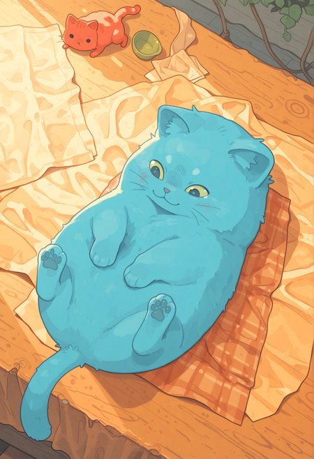very awa, (pastel colors:0.5), (opossumachine:0.7), no humans, [blue:red:0.3] cat, on table, sunlight, napkin,  [masterpiece:0.15], [best quality:0.15], [newest:0.15], [absurdres:0.15],