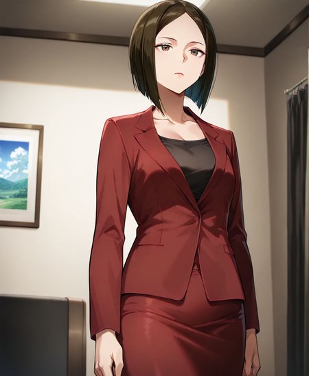 masterpiece,best quality,anime coloring,anime screenshot,
<lora:add-detail-xl:0.5>
<lora:Yuuki_Kyouka:1>Yuuki_KyoukaV1,  
1girl,solo,skirt suit, solo,
pencil skirt,formal,
suit,skirt,short hair,
jacket,yuuki kyouka,
parted bangs,  bob cut,