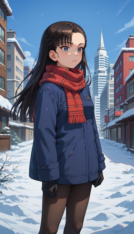 score_9, score_8_up, score_7_up, source_anime, 
 <lora:GUPNishi :1> gupnishi, 1girl, nishi kinuyo, long hair, asymmetrical bangs, 
winter clothes, scarf, gloves, black pantyhose, snow, outdoors, city, standing, cowboy shot