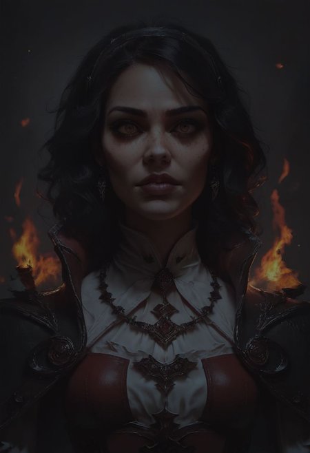 score_9, score_8_up, score_7_up, masterpiece, sharp focus, beautiful detailed face, realistic, photo-realistic, masterpiece, 8k, high detail RAW color art, shallow depth of field, (close up:1.6),
concept art, realistic, dark theme, low light,
(fantasy theme), smoky atmosphere, nighttime, (Caucasian), (petite), thin waist, freckles, (messy black hair), (detailed oily skin), (ornate necklace), standing, flirty but active pose, (elemental girl spinning fire and water in her hands), 
hairband, black capelet, white gloves, white shirt, red skirt, white thighhighs, garter straps, high heels, (fire and water),
(saturation:1.4),