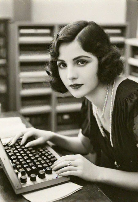 vintage photo, of 1920s female computer, inside university, making calculations to help win the war, perfect face, alluring eyes, beautiful hands, photographed on a Kodak 35, 50mm lens, f/3.5, black and white