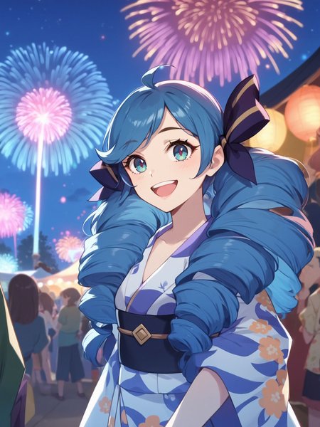 score_9, score_8_up, score_7_up, score_6_up, score_5_up, score_4_up, anime screencap,
1girl, gwen <lora:gwen_(lol)-PD-1.0:1>,
summer festival, following, excited, fireworks, night, dark, looking ahead, 
(floral kimono), obi, pov, smile, from side