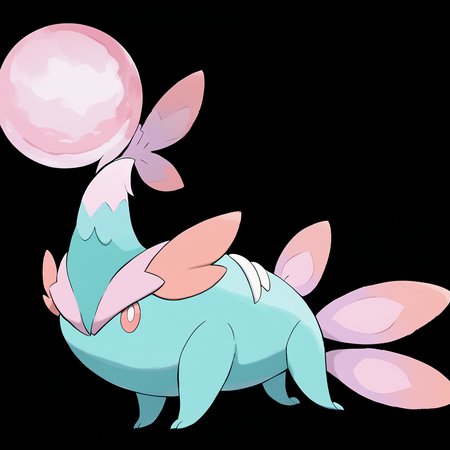 <lora:pokemon_pony_xl:1>, watercolor creature art like pokemon, Type: Psychic, Type: Bug, Egg Group: Ditto, is a pokemon creature that Its feathers can detach and drift away as Pink embers carried by the wind to unknown destinations,Its veins pulse with a Pink glow visible through its translucent skin a network of life energy,Its breathing creates a Turquoise mist around its nostrils a sign of its Grass affinity,The creature's gait is silent, making it a formidable predator in its natural habitat,The monster's eyelids are fringed with yellow (orange:0.8) lashes that filter light and protect its vision from Ghost hazards score_9, score_8_up, score_7_up, score_6_up, score_5_up, score_4_up.  Simple black background, (Masterpiece:1.3) (best quality:1.2) (high quality:1.1)