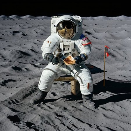 crystal skull wearing spacesuit helmet, sitting on the moon, holding a piece of pizza, 
spacesuit, FastNegativeV2, fcNeg, cry5t415ku11,