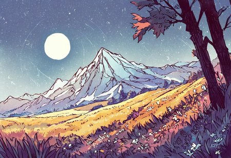 score_9, score_8_up, score_7_up, score_6_up, score_5_up, score_4_up,
source_cartoon, source_anime, source_furry, source_pony,
illustration,
zPDXL3, (zPDXLrl:0.7), overgrown,
limited palette,
mountains, grass, [(forest:1.2):meadow, flowers, tree:0.9], [evening, orange sky, sun, (solar rays:1.2):night, stars, moon:0.7]