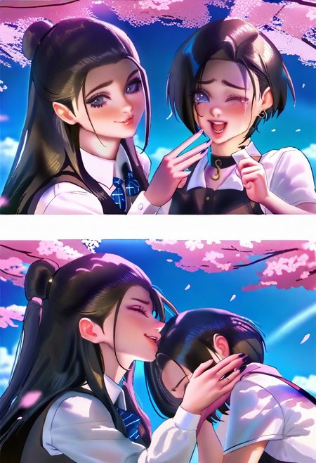 masterpiece, best quality, very aesthetic, absurdres,sakimichan, BREAK,
1girl,happy,smile,crying,2koma