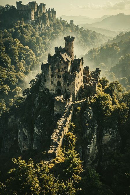 An ancient, crumbling castle on a hill, surrounded by misty forests and mysterious ruins. 
,<lora:aidma-Image Upgrader-v0.1:1>,
<lora:CBS_novuschroma37 style_b:0.58> novuschroma37 style, style of experimental photography, double exposure,
<lora:MJ52:0.3>,
 <lora:sss:0.8> sss, translucent, subsurface, scattering
