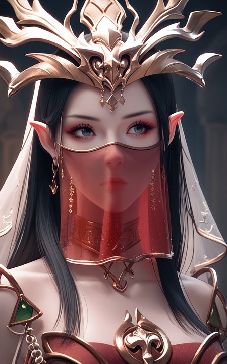 score_9,score_8_up,score_7_up,
<lora:MedusaPonyT:1>,
mouth veil,veil,MedusaQueen,1girl,jewelry,earrings,solo,black hair,long hair,pointy ears,upper body,looking to the side,hair ornament,see-through,