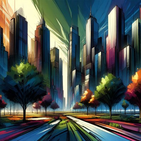 InkBlast, a tree growing in front of a skyscraper