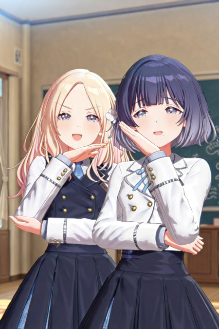 shiny skin, posing, 
<lora:gaku3d.il:1.0>,
gaku3d,
2girls, 
misuzu, sena, ojou-sama pose,