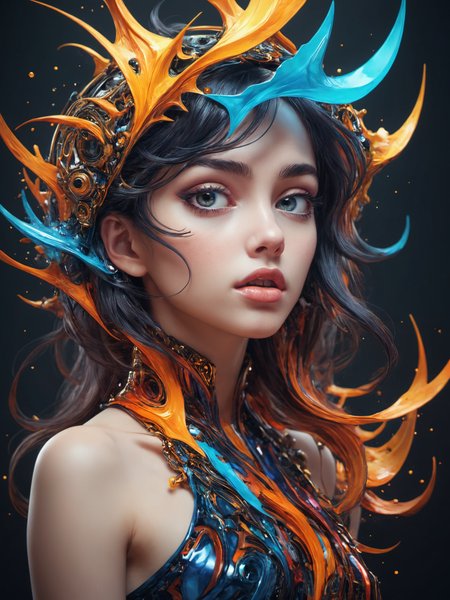 Abstract style create an award-winning photograph of a young woman exploring an original and unconventional theme that captivates and amazes the viewer. Push boundaries of traditional concepts,infusing the image with creativity and wonder,leaving a lasting impression on those who behold it.,absurdres,intricately detailed,32K,, glow effects, godrays, Hand drawn, render, 8k, octane render, cinema 4d, blender, dark, atmospheric 4k ultra detailed, cinematic, Sharp focus, big depth of field, Masterpiece, colors, 3d octane render, 4k, concept art, trending on artstation, hyperrealistic, Vivid colors, extremely detailed CG unity 8k wallpaper, trending on CGSociety, Intricate, High Detail, dramatic . Non-representational, colors and shapes, expression of feelings, imaginative, highly detailed