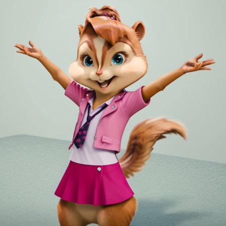 Score_9, score_8_up, score_7_up, source_furry, brittany miller, chipmunk, chipmunk girl, furry female, furry, 3d, render, white background, introduction to the viewer behind,Smug face, pleased with herself, sarcastic , expressive and lively look, in a pink skirt, clear and good quality, depth of drawing, 
<lora:Brittany_Miller__Alvin_and_the_Chipmunks__CG_Movie_version:0.8>