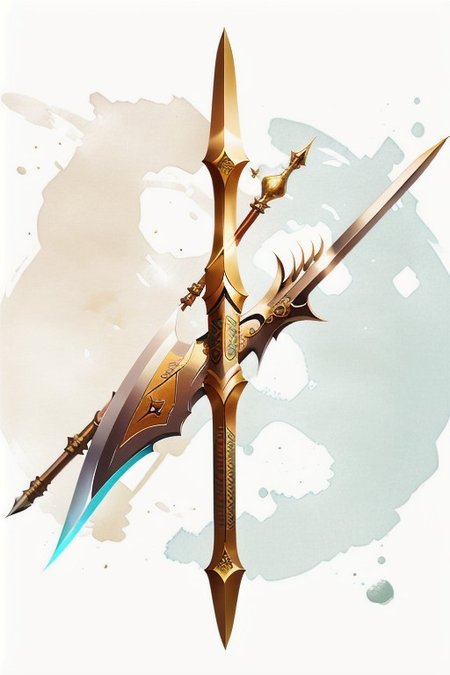Ji, A long spear, with a leaf-shaped blade, that was used by infantry soldiers, medieval looking weapon, MagicItem_v1, no people in image, just weapon in image, maple wood polearm grip, metal end,