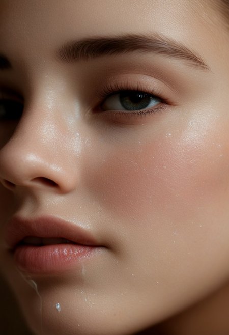 Up close, observe several cold white Russian with beautiful faces. Milk flows down their cheeks and his lips. with cinematic lighting, ultra clear and detailed facial features. Close up shots have photo quality and high resolution. Facial makeup, healthy lip color. We can clearly see the upper body of the model
