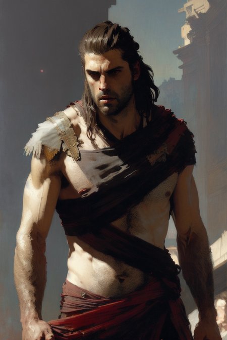 alexios, (angry:1.1), cinematic, atmospheric, light particles, soft lighting, (digital art by Martin Deschambault, by Dean Cornwell, by Alphonse Mucha, painterly:1.2) <lora:Nlo_Alexios_v1:0.8>