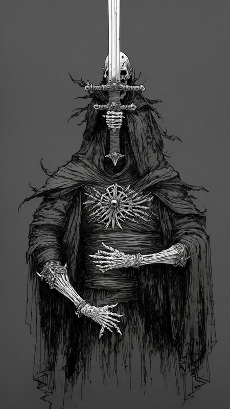 <lora:DarkInkAI:1> DarkInkAI, undead god of swords, bloodink, inksketch