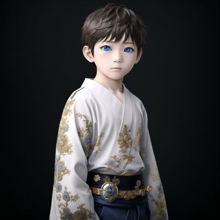 <lora:porcelain_gzhel:1.0>,  (porcelain, Gzhel, rococo:1.0), 1boy, brown background, japanese clothes, long hair, male focus, realistic, white hair, yellow eyes
