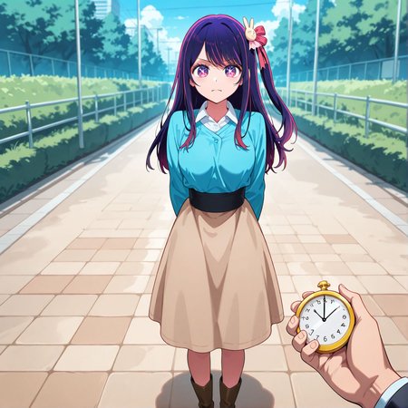 <lora:add-detail-xl:0.5>,,masterpiece,best quality,anime coloring,anime screenshot,
<lora:Female_Android:1>Female_AndroidV1,
1girl, 1boy, expressionless, standing, 
pov hand holding ,full body, arms behind back,  
The android’s movement has stopped,
instantly freezing the female android in place,
Female Android, expressionless,front view,
Female Humanoid Robot,stop watch, 
Motion-stopping controller,
outdoors, 
oshi no ko,  official art, 
hoshino ai, 
20YO, milf,