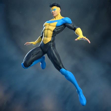 a man, wears a yellow and blue and black costume, blue boots, in space, stars, detailed face,  highly detailed, photography, ultra sharp, film, bokeh, professional, 4k  <lora:Invincible_V2_-_SDXL-000003:0.8>