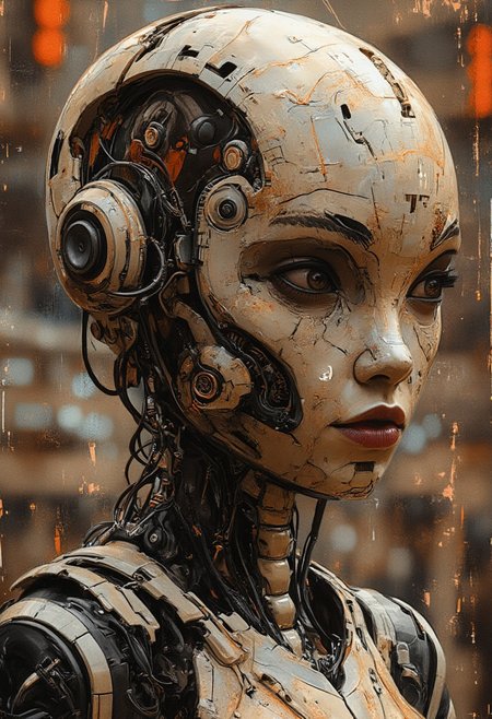linquivera, Ink illustration, brown tones, aged black red paper, inkpunk, surreal, detailmaximizer, BREAK portrait of hyperdetailed ceramic robot in busy sci-fi city indoor plaza, faceplate reflecting its environment