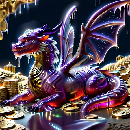 1dragon, highly detailed deep purple dragon, deep purple dragon made out of slime, scaly deep purple slime dragon, slime dragon with red eyes, deep purple slime dragon laying in its hoard, blue slime dragon with wings, dragon wings, detailed claws, detailed feet, detailed tail,
multi-colored gems made out of slime, in a room of treasure made out of slime, gold coins and bars made out of slime, piles of coins, piles of gold slime coins, piles of gold slime, tiny gold slime coins, 
treasure-room, treasure, gemstone, coins, gold bars, gold pile, 
everything made of slime, No simple background,
((translucent slime)), ((transparent slime)), (bioluminescent slime), sl1m3, slime, ais-blmn, watce, je11y, thickwater, great lighting, ral-lava, even lighting, no bright spots, saturated colors,