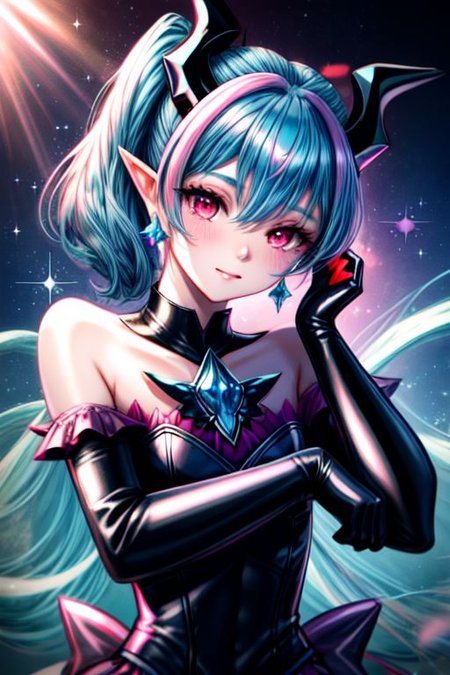 EvlSM, DarkPrecure, Bad_End_Precure, professional image of a cute young woman, (frilly elegant glossy dark holographic dress, crescent brooch, crescent earrings, crescent accessories:1.2),
(blue water dragon horns, blue water dragon tail:1.3), (short hair, side ponytail, hair above cheeks, light blue hair with light pink hairtips, gradient hair, multicolored hair:1.4), red eyes, (small breasts, cute face, innocent, shy, pointy ears:1.1), (sparkles, sparkling clothes, sparkles near eyes:1.3),
(intricate aquatic background, underwater, sparkling water, ocean floor, corral reef, bubbles:1.2), 
(ultra wide angle shot, cinematic style, absurdres, incredibly absurdres, huge filesize, extremely detailed, High quality texture, physically-based rendering, Ray tracing, octane render, sharp focus, (8k), (4k), (Masterpiece), (Best Quality), extremely detailed, intricate, hyper detailed, illustration, soft lighting, high resolution, sharp detail,)