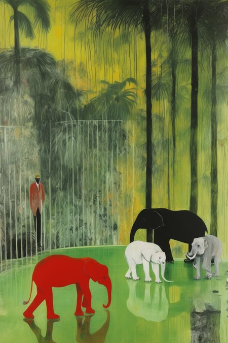 <lora:Peter Doig Style:1>Peter Doig Style - Peter doig painting of a zoo