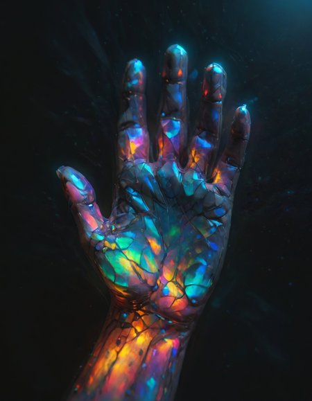 a (transparent:.8) human hand made of [glass|galactic nebula glow] and <lora:IOS_Iridescent_opal_style:.9> <lora:ral-polygon:.6> ral-polygon,  <lora:ral-exposure:0.5> ral-exposure