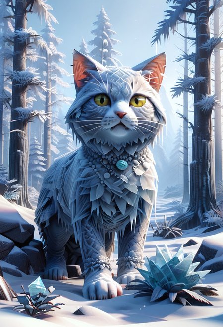 score_9, score_8_up, score_7_up, source_anime, deep colors, high quality, high resolution, detailed, highres, no humans, source_furry, 
fr0stwrld, snow, ice,
solo, cat, 
meadow mountain forest background,
n64zeldastyle, 3d, polygonal, full body,
