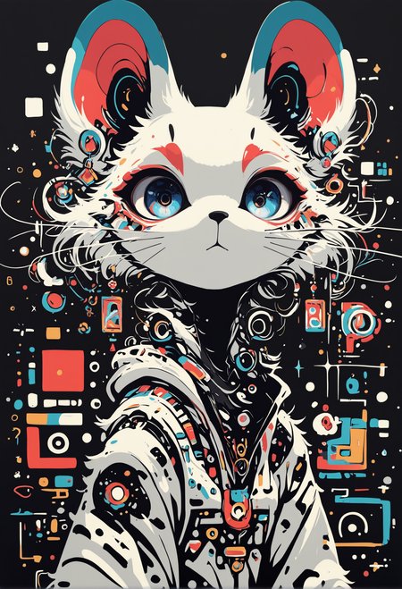 masterpiece, best quality, newest, highres, absurdres,focused subject,no lineart, no outline, 1girl, solo, looking at viewer, blue eyes, simple background, animal ears, jewelry, upper body, earrings, no humans, black background, furry, whiskers, minimalism, abstract background,mid air,straight on