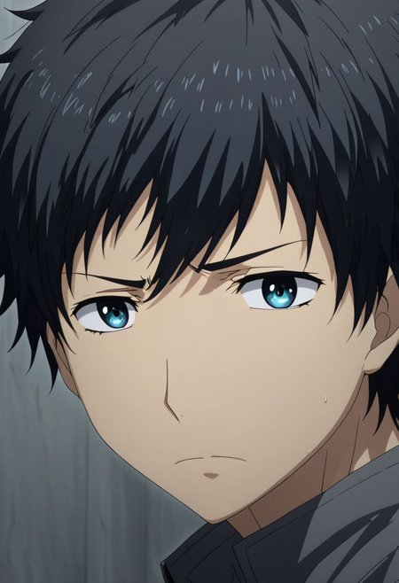 high resolution, solo, best quality, 1Boy, Arata Kaizaki, Black Hair, portrait, looking at viewer, focused gaze forward, upper body, head upright, fear, OverallDetail