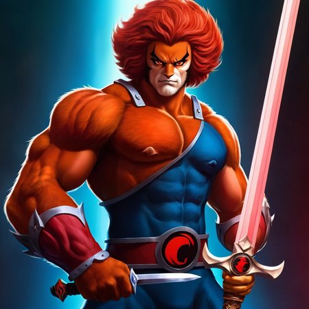 anime artwork of <lora:liono thundercats:1>
liono thundercats a realistic character holding a sword in his hand , anime style, key visual, vibrant, studio anime,  highly detailed