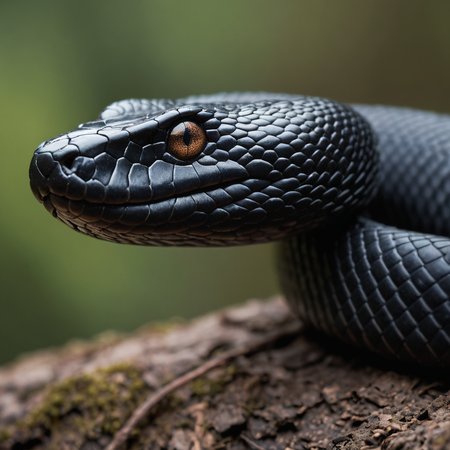 cinematic photo black snake in profile,face,macro . 35mm photograph, film, bokeh, professional, 4k, highly detailed