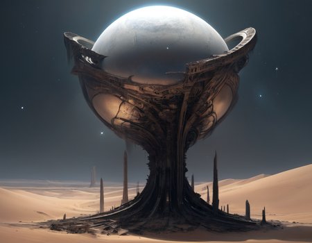 In a strange twist of fate, these colossal structures, which once reached towards the stars in defiance of nature's limitations, now lay broken and forgotten amidst the shifting sands of an eternal desert, b3ks1n
