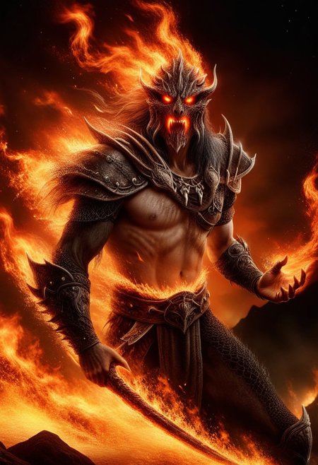 Flame Atronach from Skyrim, 
embodying a mystical amalgamation of fire magic and twisted netch, 
dominating the foreground with gargantuan scale and fierce lava-like eyes, 
caught mid-roar with orange and red flames licking the backdrop of a starlit night, 
high definition digital render, 
apocalyptic theme, 
radiating pure energy, 
transmuting surrounding in its incandescent glow, 
captiv