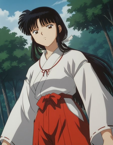 score_9, score_8_up, score_7_up, source_anime,
inuyashakikyou, <lora:inuyasha-kikyou-ponyxl-lora-nochekaiser:1>,
kikyou, long hair, black hair, brown eyes, sidelocks, himecut, retro artstyle,
skirt, long sleeves, japanese clothes, hakama, hakama skirt, miko, red hakama,
outdoors, forest, nature,
looking at viewer, cowboy shot, dutch angle, dynamic pose,