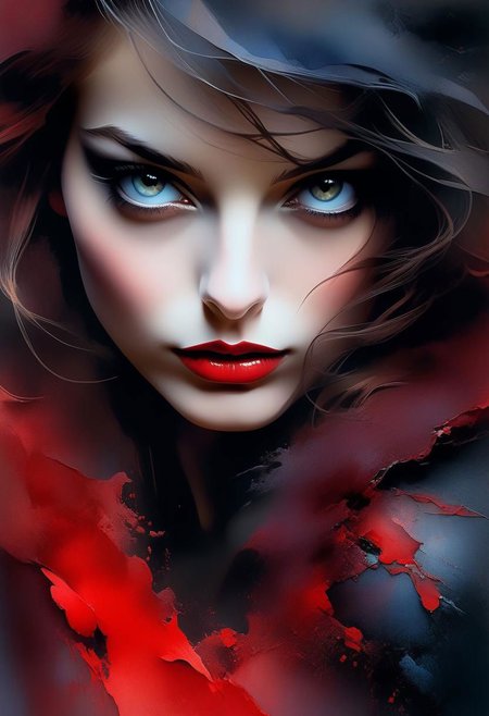 8k, RGB, HDR, oil paints, watercolors, bright saturated colors, Anna Razumovskaya, Jarek Kubicki, Aleksi Brilo, Darek Zabrotsky, Sakimichan, Loisch, Aminola Rezai, photo RAW, black, dark red, close-up, Portrait of Heloise, Mixed media collage. text with the inscription "Eloise", beautiful face. Calligraphy, gouache wash, pen sketch, thin lines, vintage illustration style. Black, white, coral pink, red, blonde hair, beautiful patterns.