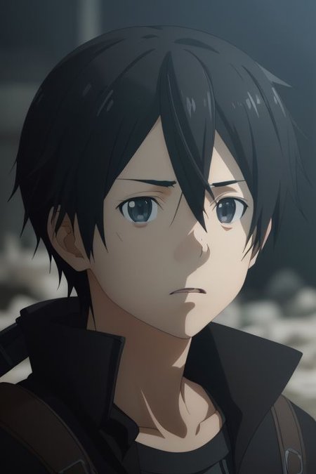 high resolution, solo, best quality, 1Boy, Kazuto Kirigaya, portraits, Black Hair, Black Eyes, shallow depth of field, Post-Apocalyptic, survival, OverallDetail