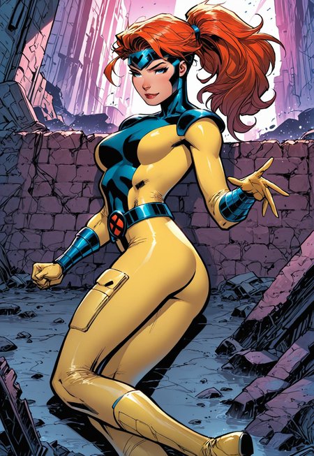 1girl, solo, jngryclsic, long hair, ponytail, asymmetrical bangs, headband, turtleneck, sleek yellow bodysuit, blue accents, pauldrons, vambraces, belt, boots, skin tight, 
BREAK 
dynamic angle, from behind, ass focus, dynamic pose, ass pose, lying, on side, spread ass, smirk, inviting, drenched, wet, 
BREAK
outdoors, ruined city, post-apocalypse, debris, rubble, sombre atmosphere, grim, dull lighting, rain, detailed background, 
BREAK
(fine texture, masterpiece, ultra-detailed, very awa, best quality, very aesthetic, absurdres, newest, volumetric lighting, scenery, extremely high-resolution, vibrant, colorful, rating_explicit, source_comic), MythAn1m3, w3stc0m1cs, J1mL33,
BREAK