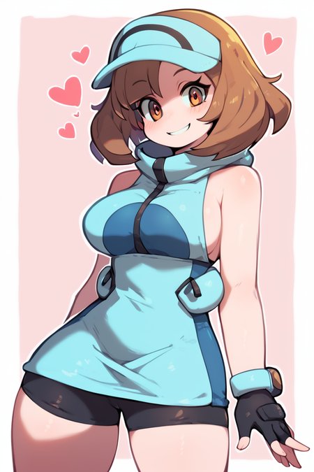score_9, score_8_up, score_8, medium breasts, (curvy), cute, eyelashes,      ,  zzAceSM, brown eyes, brown hair, medium hair, visor cap, fingerless gloves, sleeveless, hat, black gloves, bike shorts, blue headwear,  ,  <lora:AceTrainerPokemonSM_PDXL:1.0>,  BREAK, smile, looking at viewer, cowboy shot, ,,, embedding:zPDXL, Expressiveh, ,,, <lora:Zankuro_Style_PDXL:0.8> <lora:SDXLFaeTastic2400:0.5>, <lora:Expressive_H-000001:0.4>,