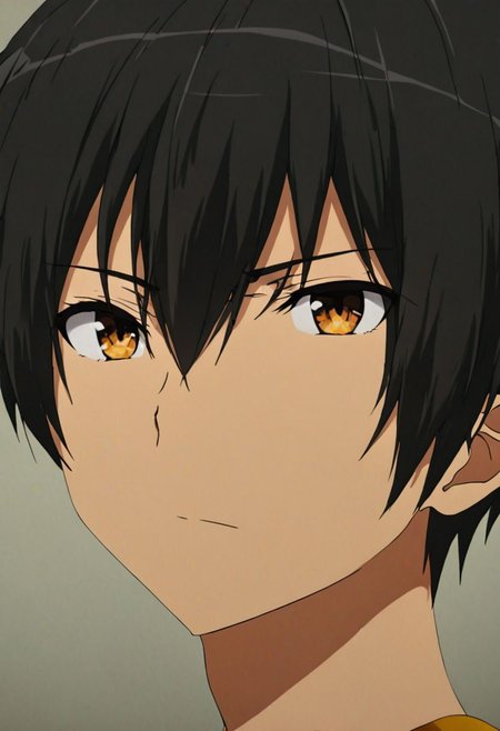 high resolution, solo, best quality, 1Boy, Kanie Seiya, Black Hair, portrait, looking at viewer, focused gaze forward, upper body, head upright, love, OverallDetail
