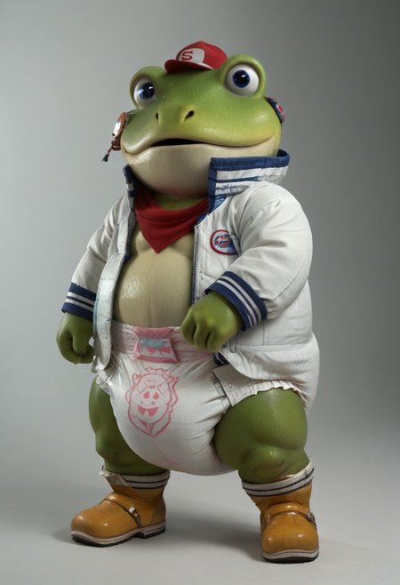 score_9, score_8, score_7, score_6, 1boy, solo, male, Toad, chubby, anthro furry, dressed as a sailor, wearing white diaper, massive diaper, detailed diaper