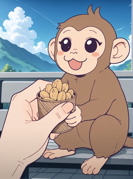 masterpiece,best quality,amazing quality,very aesthetic,absurdres,newest, huge filesize,
<lora:spo_sdxl_10ep_4k-data_lora_webui:0.5>,
<lora:add-detail-xl:1> anime coloring, flat color, 
<lora:DiDiDaDaDonDonDa:1> DiDiDaDaDonDonDa,
1monkey,    holding peanut,
animal focus,
open mouth,
:3,
d_monkey,