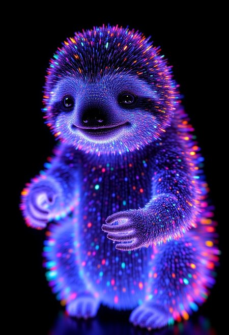 a high quality magenta holographic LIDAR image of the happiest little sloth that ever was in the style of HLGRPHC