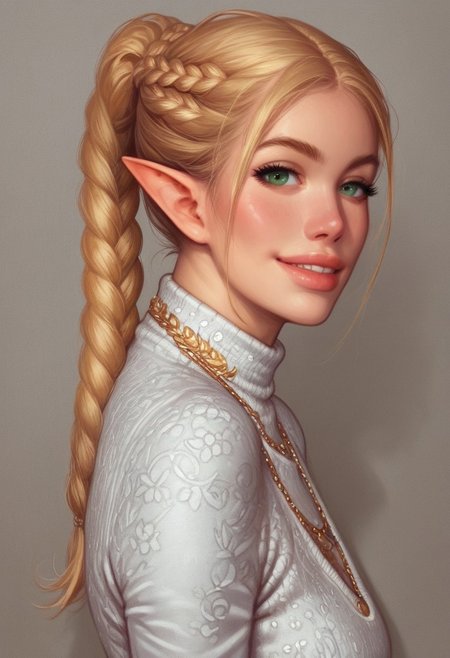 1girl, illustration, comic style, looking at viewer, highly detailed, source_comic_illustration, from front, 1girl, illustration, comic style, looking at viewer, highly detailed, source_comic_illustrationskinny, looking at viewer, 1girl, masterpiece, best quality, ((((side view)))), girl, realistic drawing, anime, by Sam Yang, sharp highly detailed 2d illustration, comic art, (hyperrealism, soft light, sharp), (anime:0.5), 
BREAK
suguhakirigaya, <lora:suguha-kirigaya-s1-ponyxl-lora-nochekaiser:1>,
suguha kirigaya, long hair, blonde hair, hair between eyes, green eyes, ponytail, braid, pointy ears, twin braids,
blurry foreground, upper body, necklace, contemporary, plain pants, ((intricate, print, pattern)), knitted sweater with V-neck
neon cyber city, soft sunlight, 
outdoors, landscape, smile,
looking at viewer, cowboy shot, solo,
((full-clothed)),
BREAK 
strange world background score_9, score_8_up, score_7_up, score_6_up, source_cartoon, rating_explicit, Expressiveh, (((((upper body, half body))))), dynamic pose