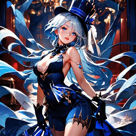 score_9, score_8_up, score_7_up, score_6_up,  1girl, Furina \(Genshin Impact\) , top hat, sexy pose, seductive, stripclubpony1, blue theme,blue light,blue neon stage  absurdres, masterpiece, intricate details, dynamic pose, dynamic angle,  NEGATIVE_HANDS , <lora:Furina:1>, <lora:detailed_notrigger:1>  <lora:sinfully_stylish_PONY_0.2:1>  <lora:stripclub PONY:1>